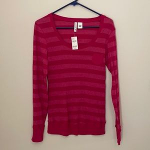 Pink striped Thermal long sleeve tshirt top Size XL